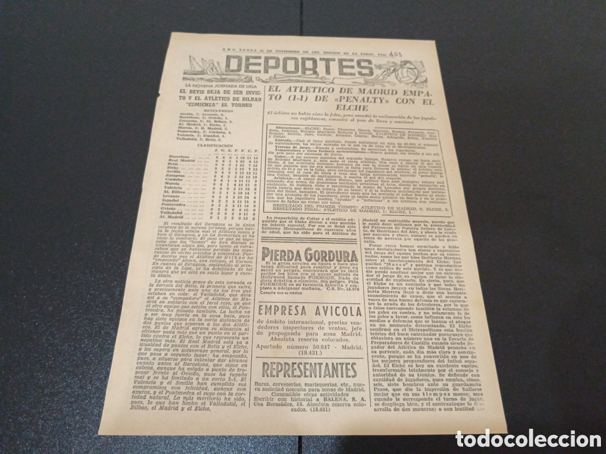 Coleccionismo deportivo: ABC LUNES 18 DE NOVIEMBRE 1963