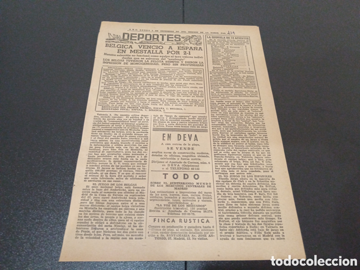 Coleccionismo deportivo: ABC LUNES 2 DE DICIEMBRE 1963