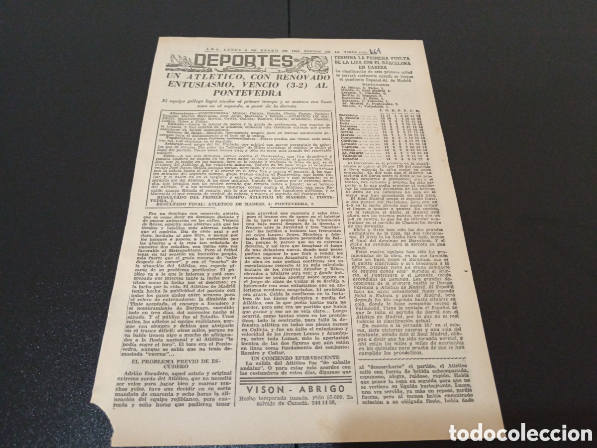 Coleccionismo deportivo: ABC LUNES 6 DE ENERO 1964