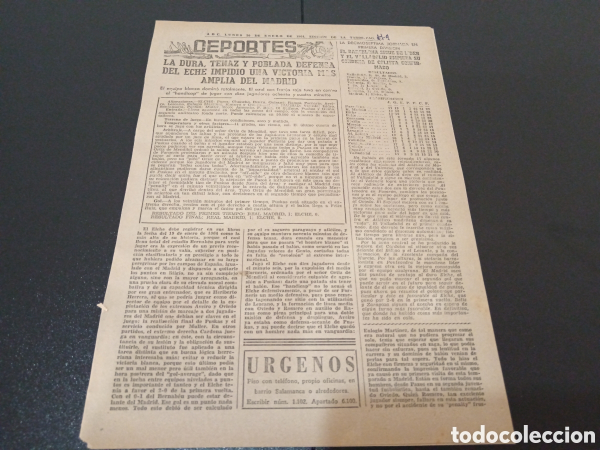 Coleccionismo deportivo: ABC LUNES 20 DE ENERO 1964