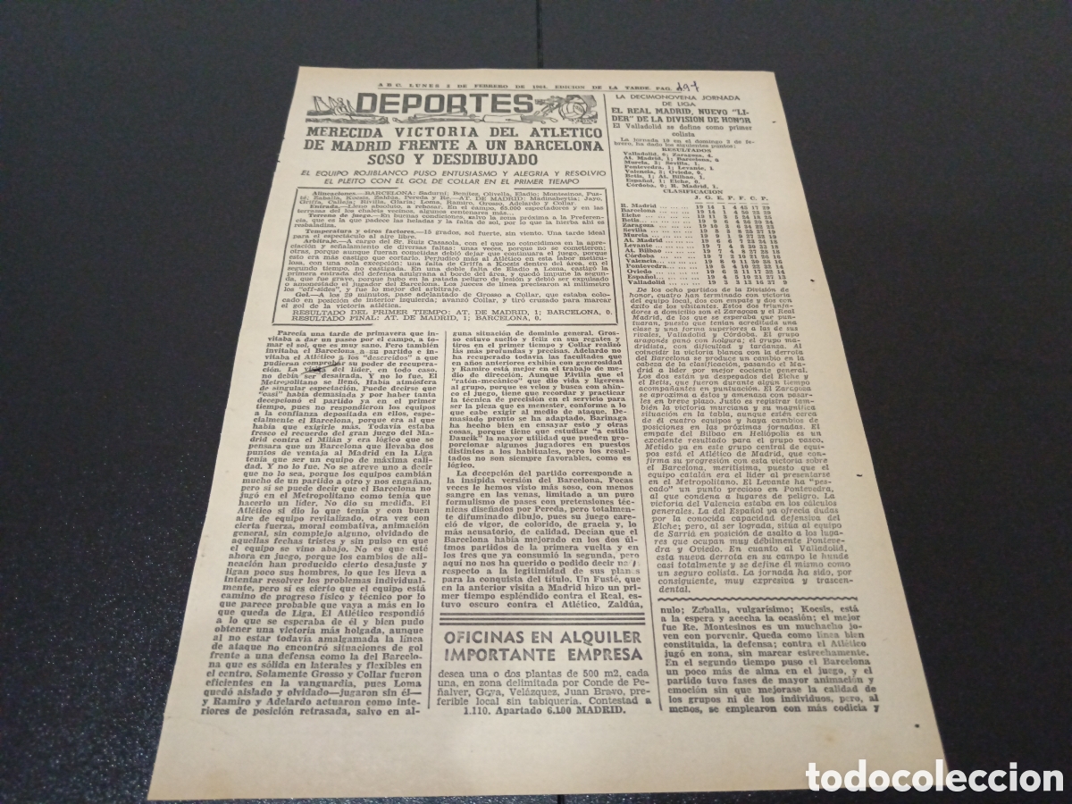 Coleccionismo deportivo: ABC LUNES 3 DE FEBRERO 1964