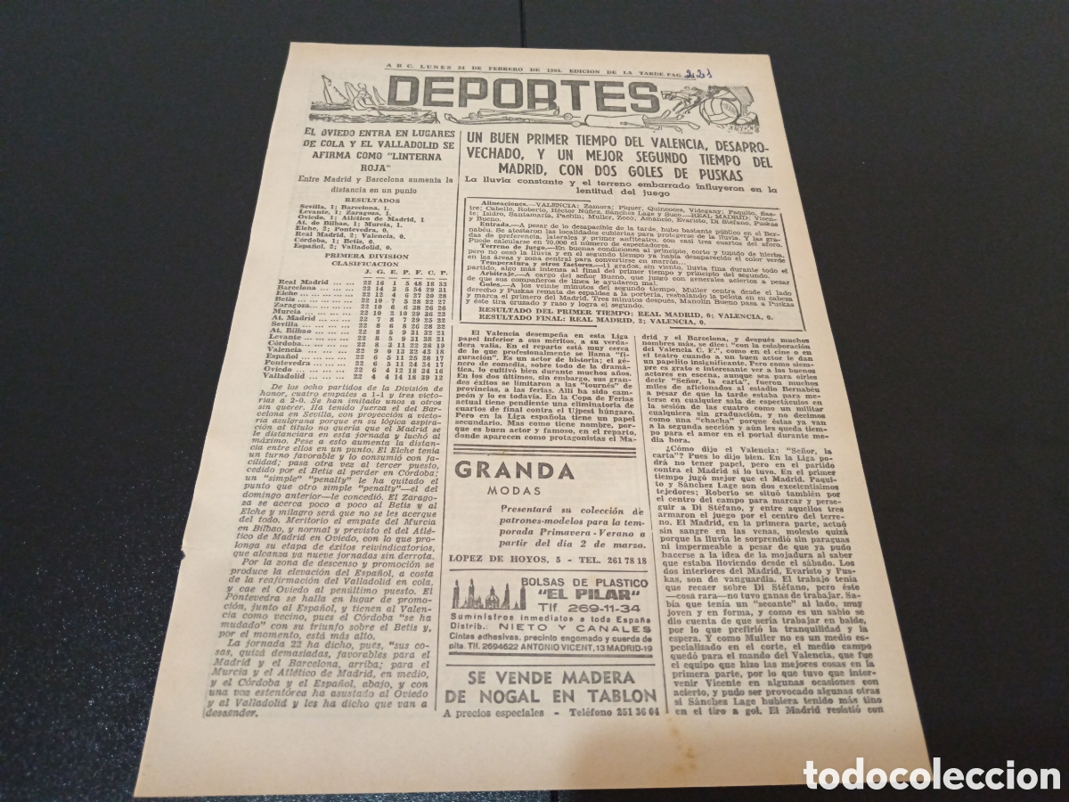 Coleccionismo deportivo: ABC LUNES 24 DE FEBRERO 1964
