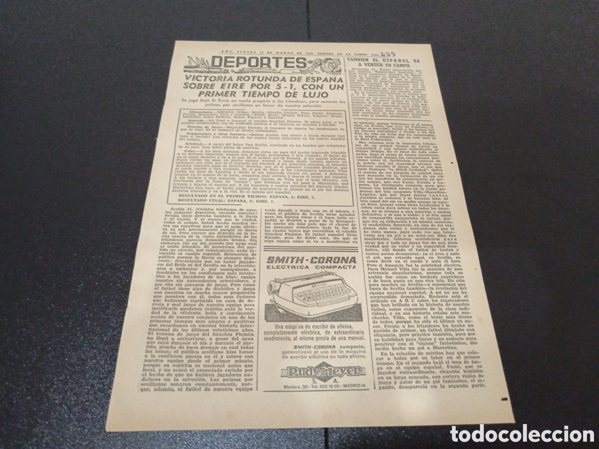 Coleccionismo deportivo: ABC JUEVES 12 DE MARZO 1964