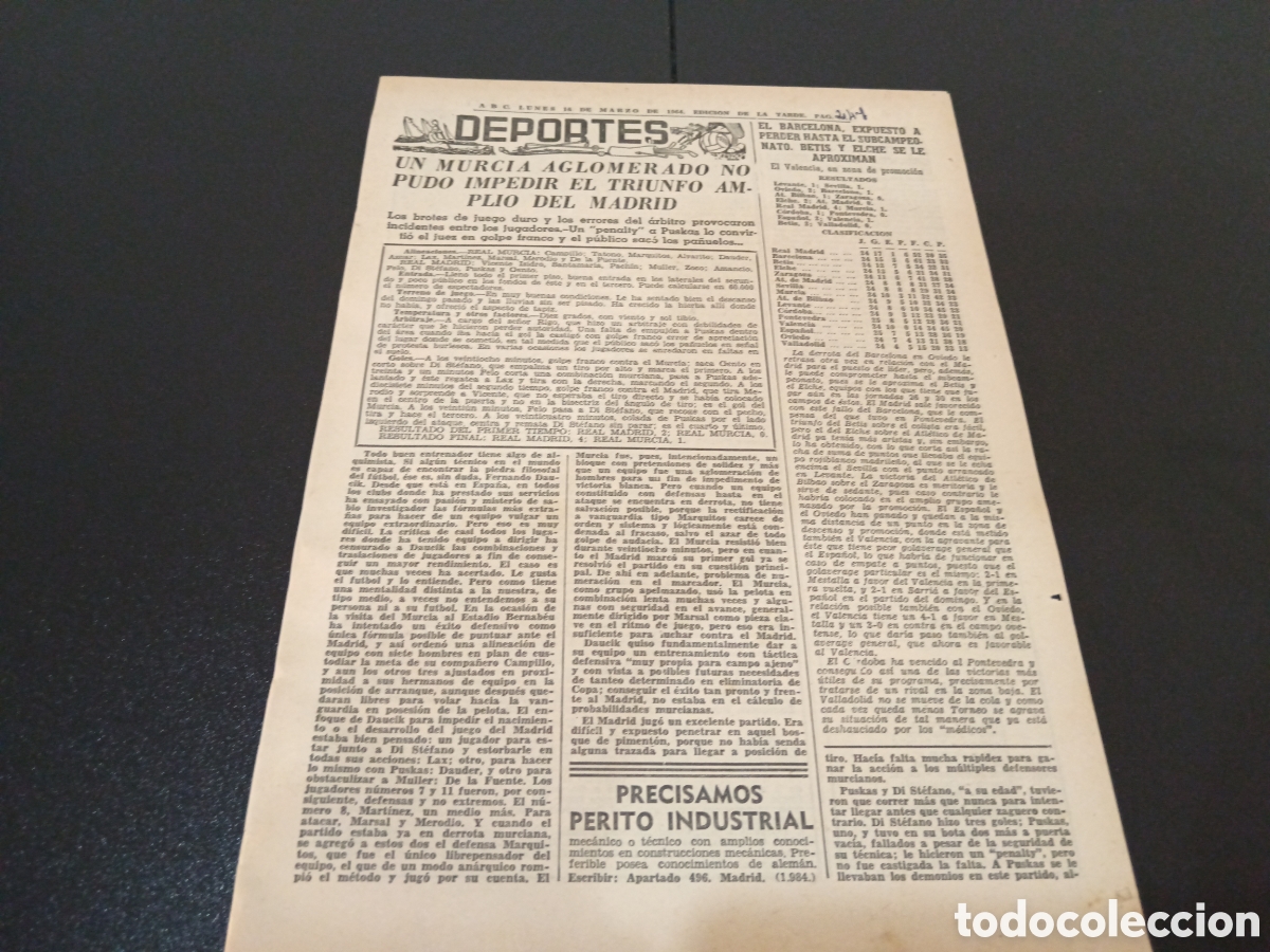 Coleccionismo deportivo: ABC LUNES 16 DE MARZO 1964
