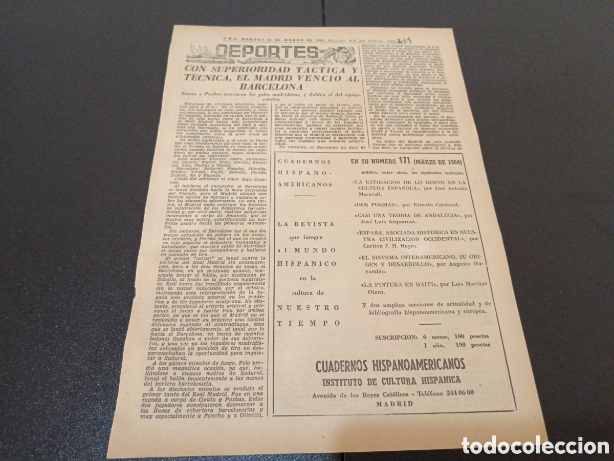 Coleccionismo deportivo: ABC MARTES 31 DE MARZO 1964