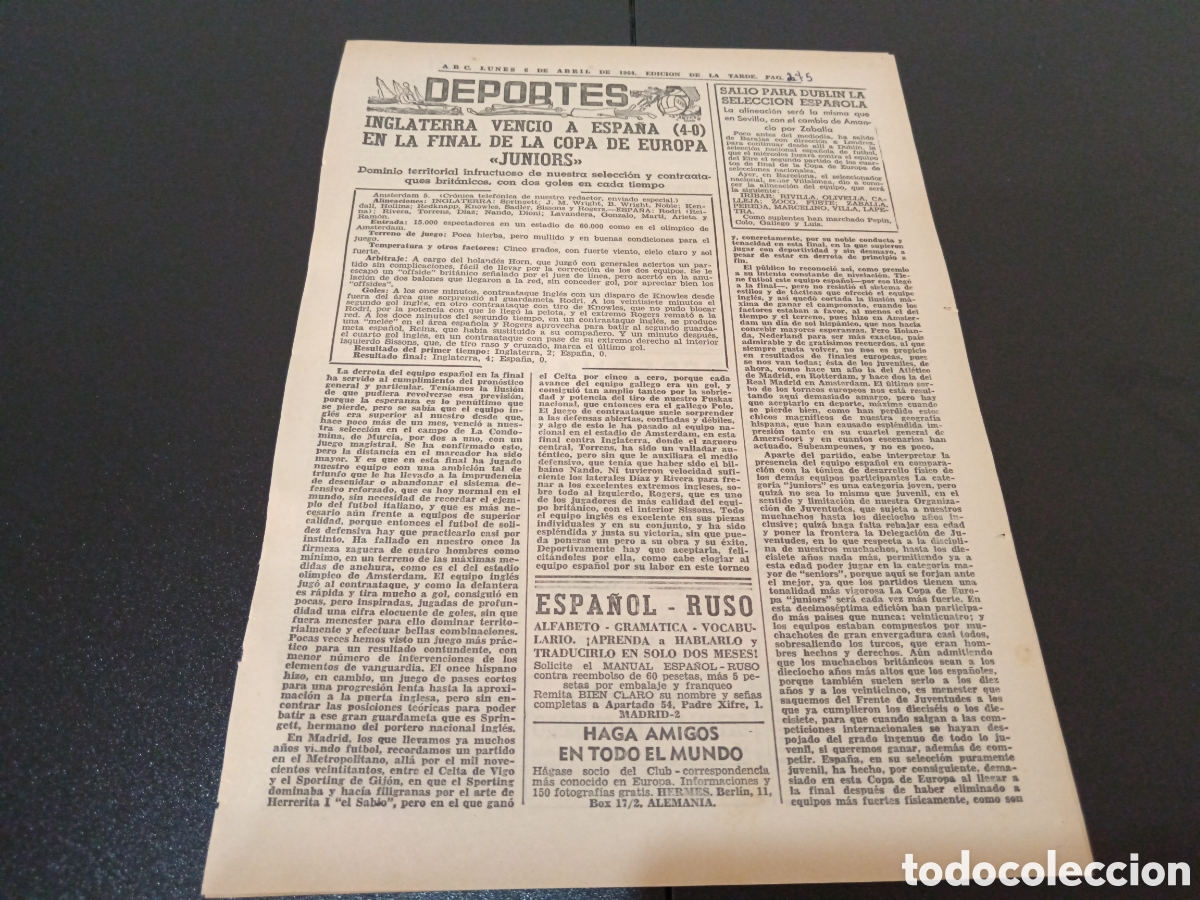 Coleccionismo deportivo: ABC LUNES 6 DE ABRIL 1964