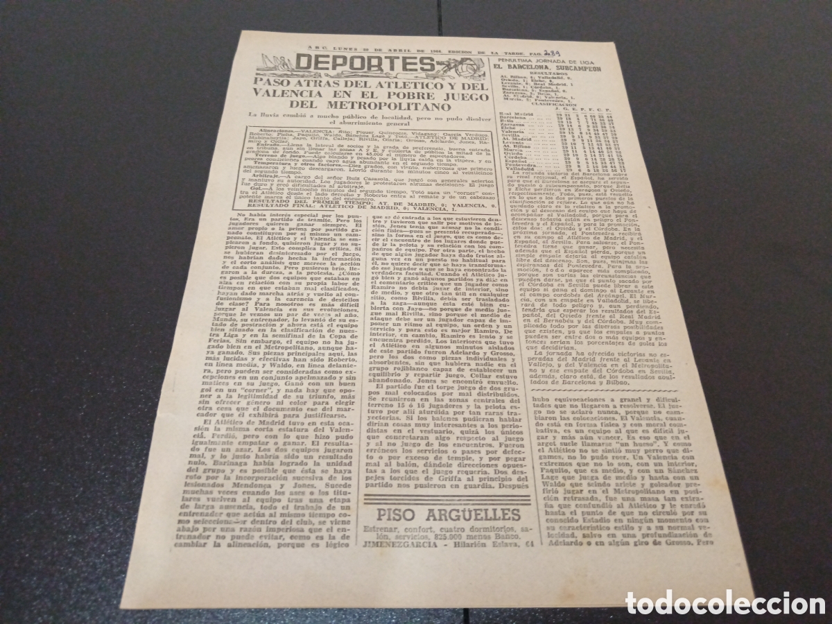 Coleccionismo deportivo: ABC LUNES 20 DE ABRIL 1964