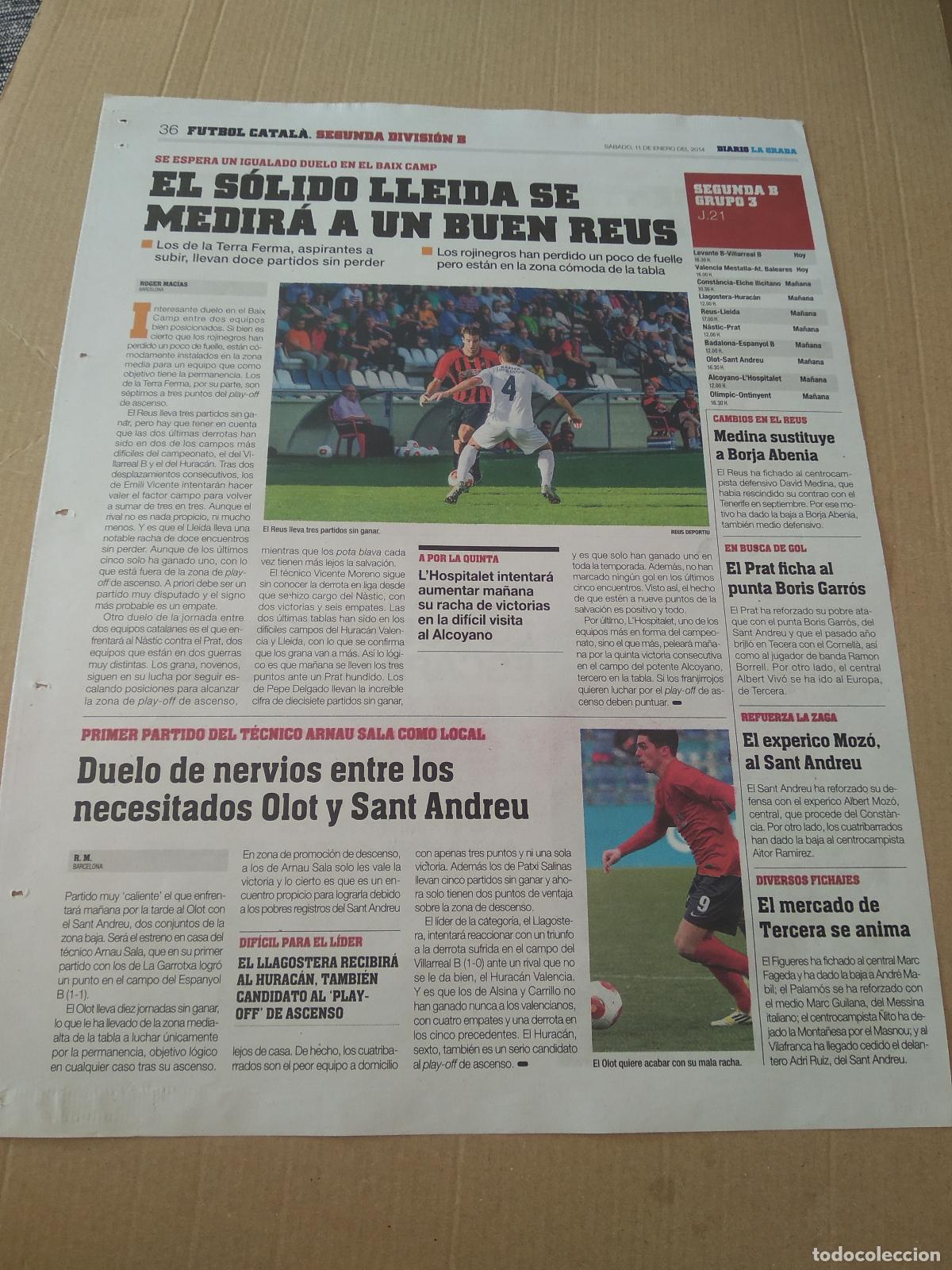 Coleccionismo deportivo: HOJA EL PERIODICO DIARIO LA GRADA REUS DEPORTIU OLOT FIORENTINA PUBLICIDAD BMW