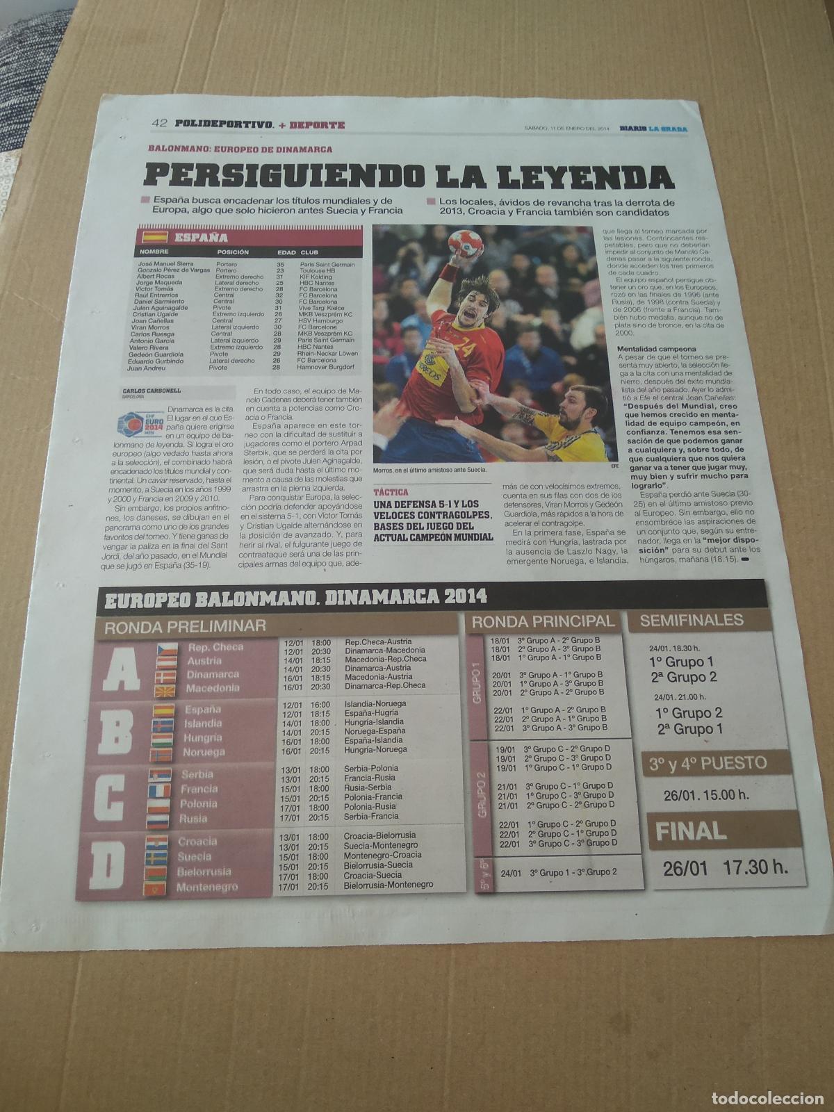 Coleccionismo deportivo: HOJA EL PERIODICO DIARIO LA GRADA MORROS HANDBALL BALONMANO JULIO IGLESIAS