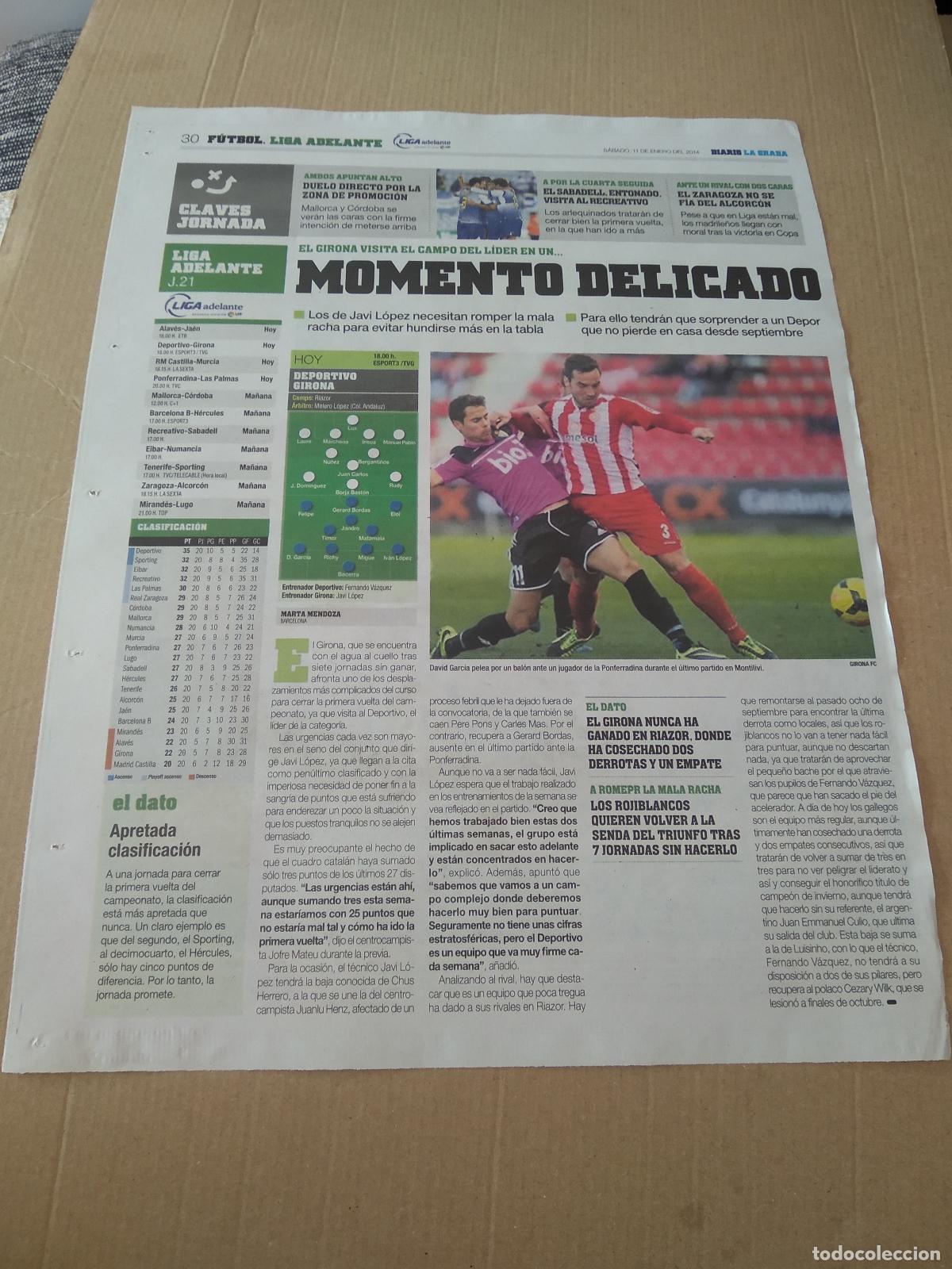 Coleccionismo deportivo: HOJA EL PERIODICO DIARIO LA GRADA DAVID GARCIA GIRONA VS PONFERRADINA BOAKYE ELCHE TOYOTA PUBLICIDAD