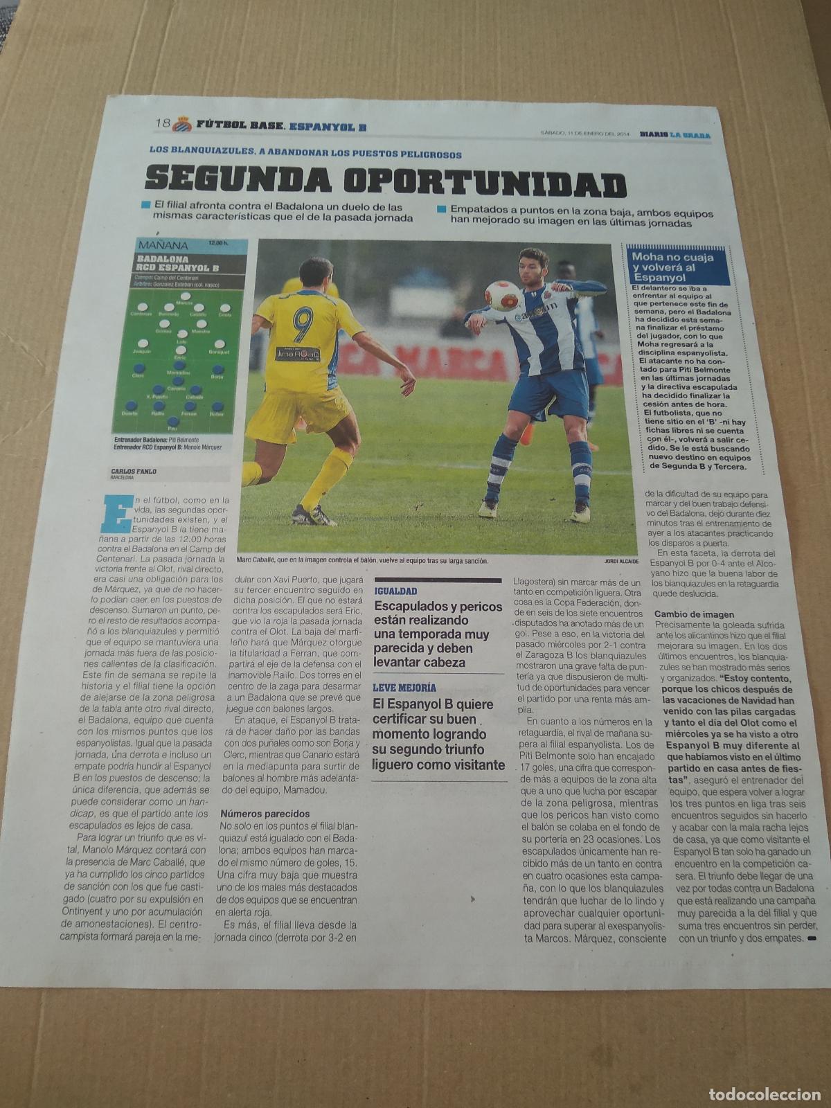 Coleccionismo deportivo: HOJA EL PERIODICO DIARIO LA GRADA MARC CABALLE ESPANYOL PUBLICIDAD BMW