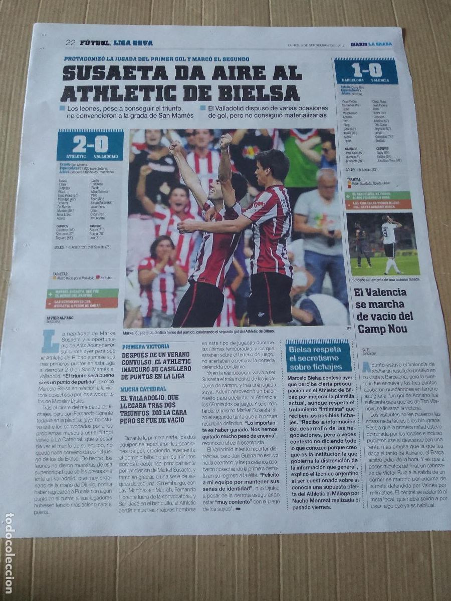 Coleccionismo deportivo: HOJA PERIODICO DIARIO LA GRADA SUSAETA RUIZ DE GALARRETA ATHLETIC CLUB BILBAO PUBLICIDAD SOGO
