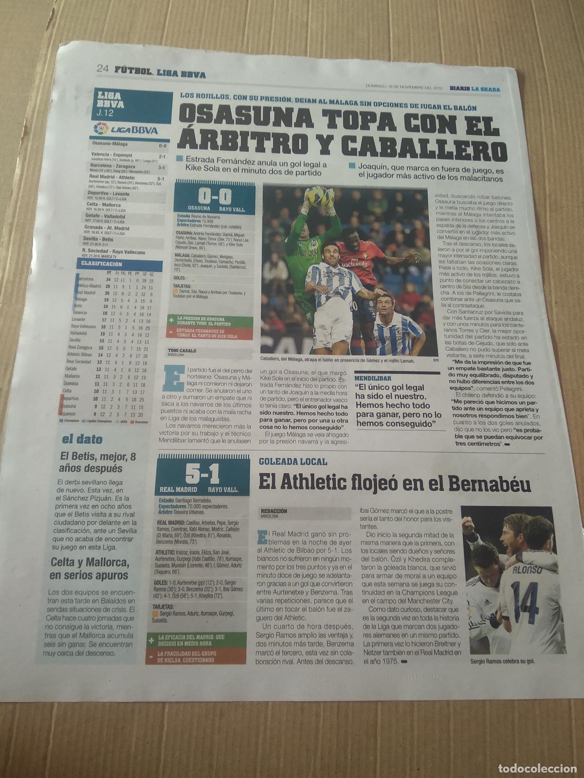 Coleccionismo deportivo: HOJA PERIODICO DIARIO LA GRADA CABALLERO MALAGA LAMAH OSASUNA ESPANYOL FEMENINO ABC RADIO CATALUNYA