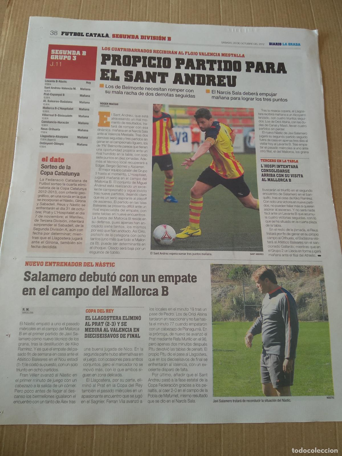 Coleccionismo deportivo: HOJA PERIODICO DIARIO LA GRADA SANT ANDREU JAVI SALAMERO NASTIC DE TARRAGONA LIBRO BUEN CAZADOR