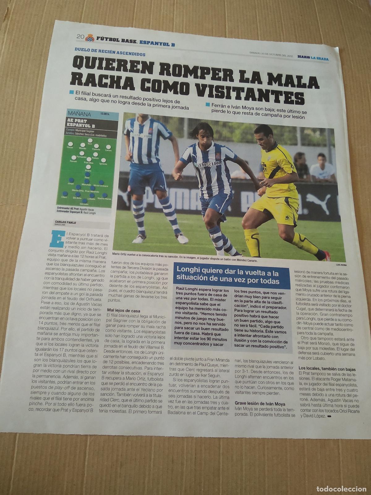 Coleccionismo deportivo: HOJA PERIODICO DIARIO LA GRADA MARIO ORTIZ ESPANYOL MENDEZ CANARIO BADALONA COPA DEL REY SEAT