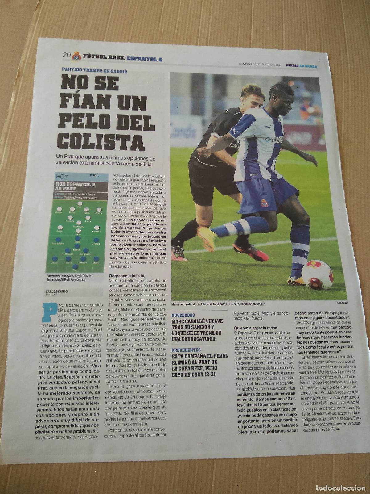 Coleccionismo deportivo: HOJA PERIODICO DIARIO LA GRADA MAMADOU SYLLA ESPANYOL PUBLICIDAD JAGUAR TROFEO DANI JARQUE