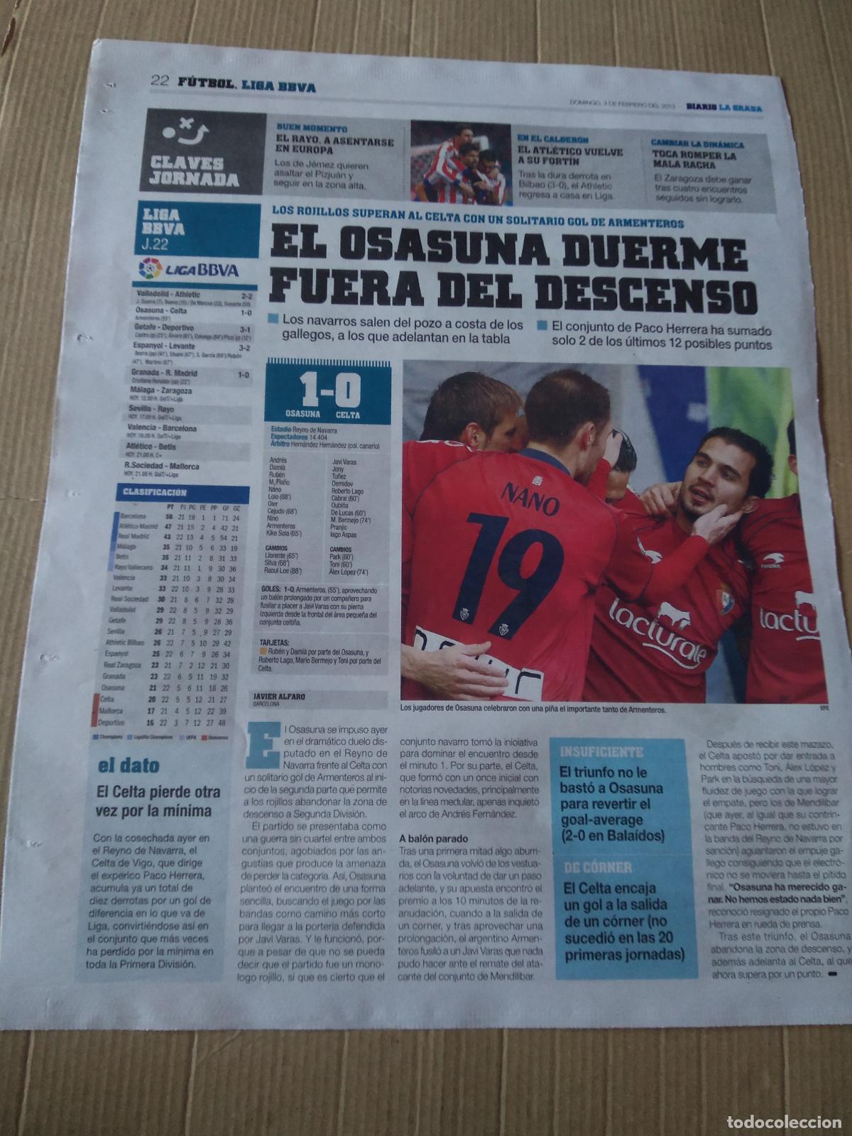 Coleccionismo deportivo: HOJA PERIODICO DIARIO LA GRADA NANO OSASUNA ESPANYOL FEMENINO ABC RADIO CATALUNYA