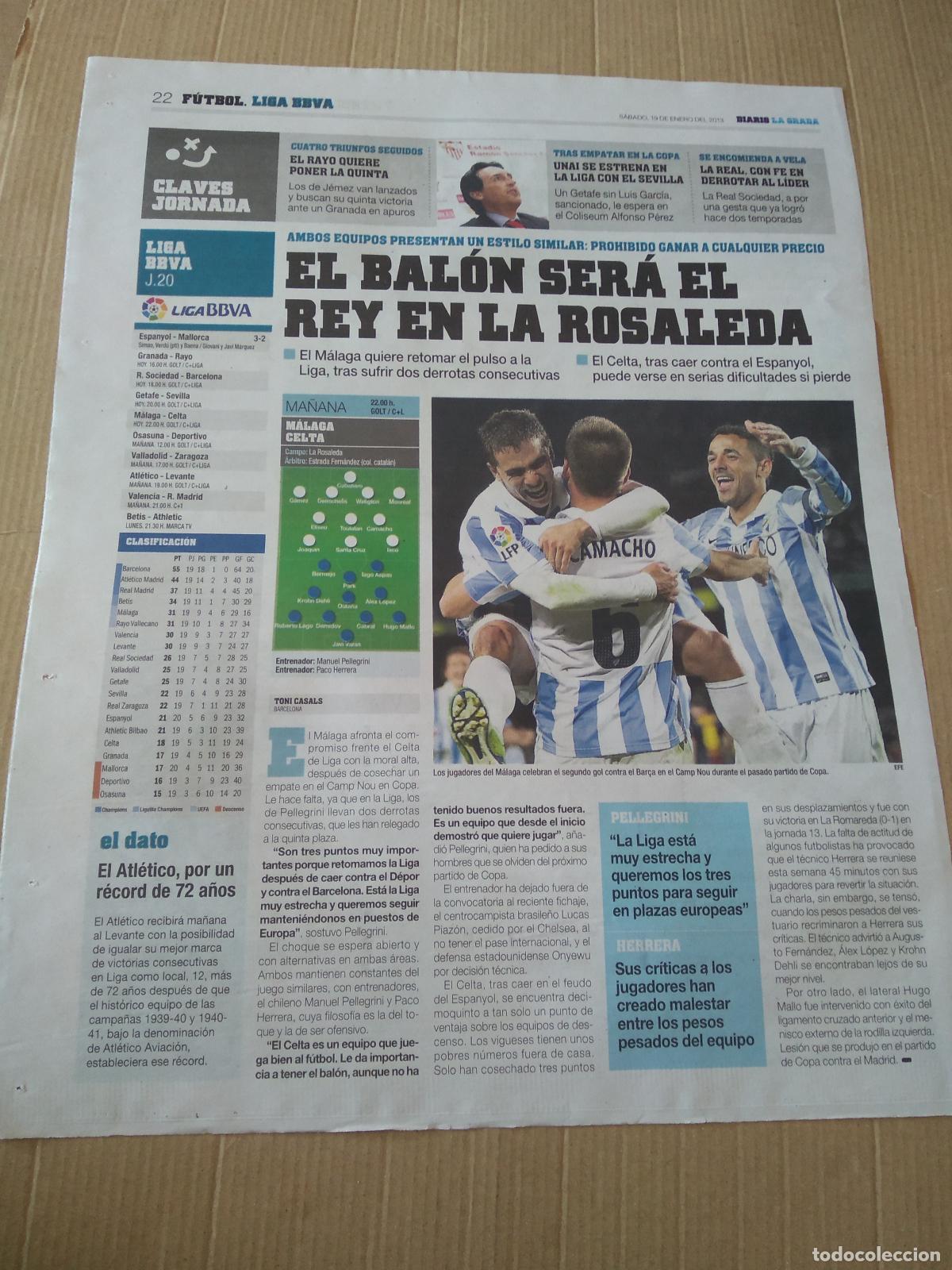 Coleccionismo deportivo: HOJA PERIODICO DIARIO LA GRADA CAMACHO WELIGTON MALAGA ESPANYOL FEMENINO ABC RADIO CATALUNYA
