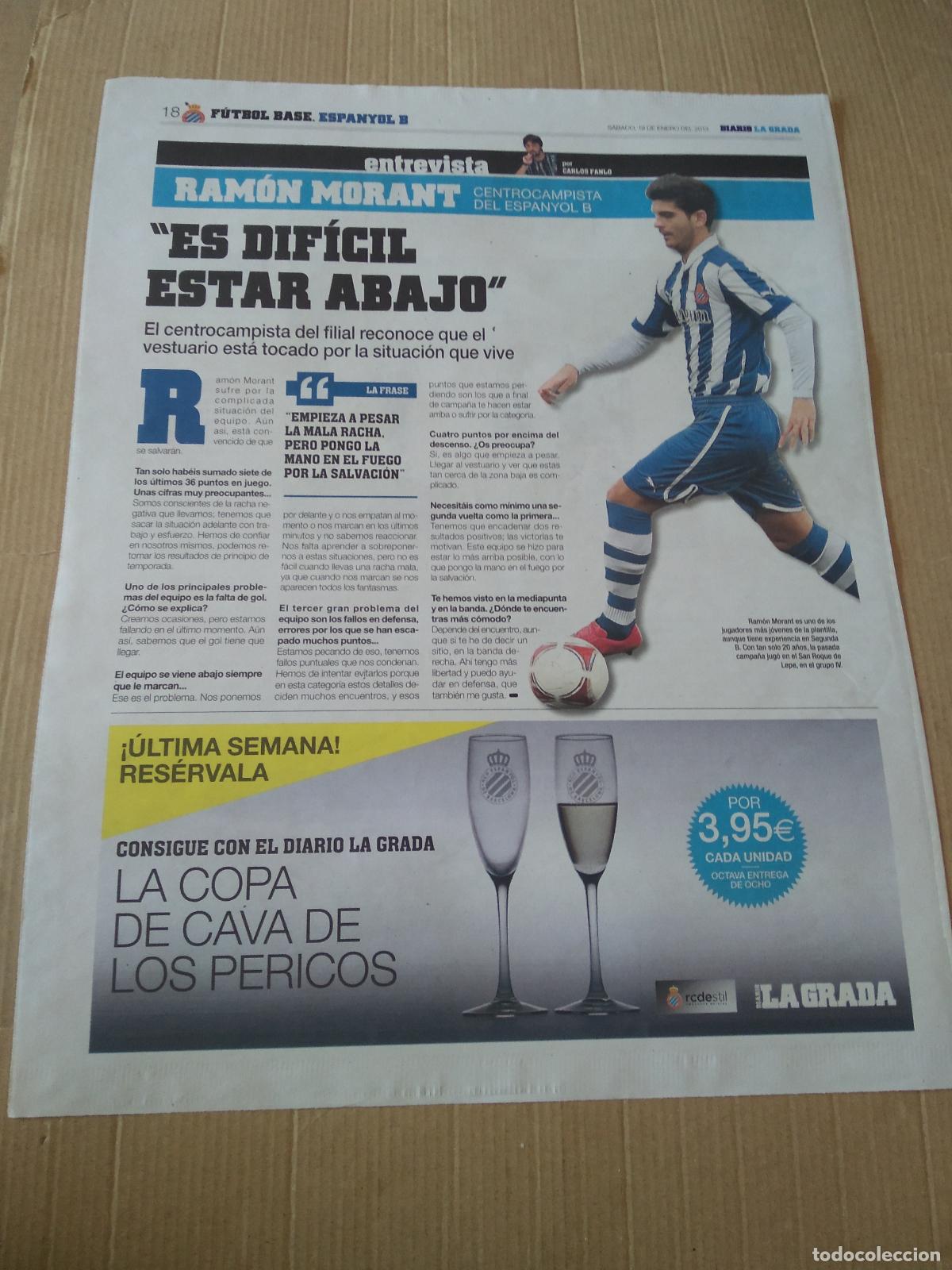 Coleccionismo deportivo: HOJA PERIODICO DIARIO LA GRADA RAMON MORANT ENTREVISTA ESPANYOL B PUBLICIDAD TOYOTA