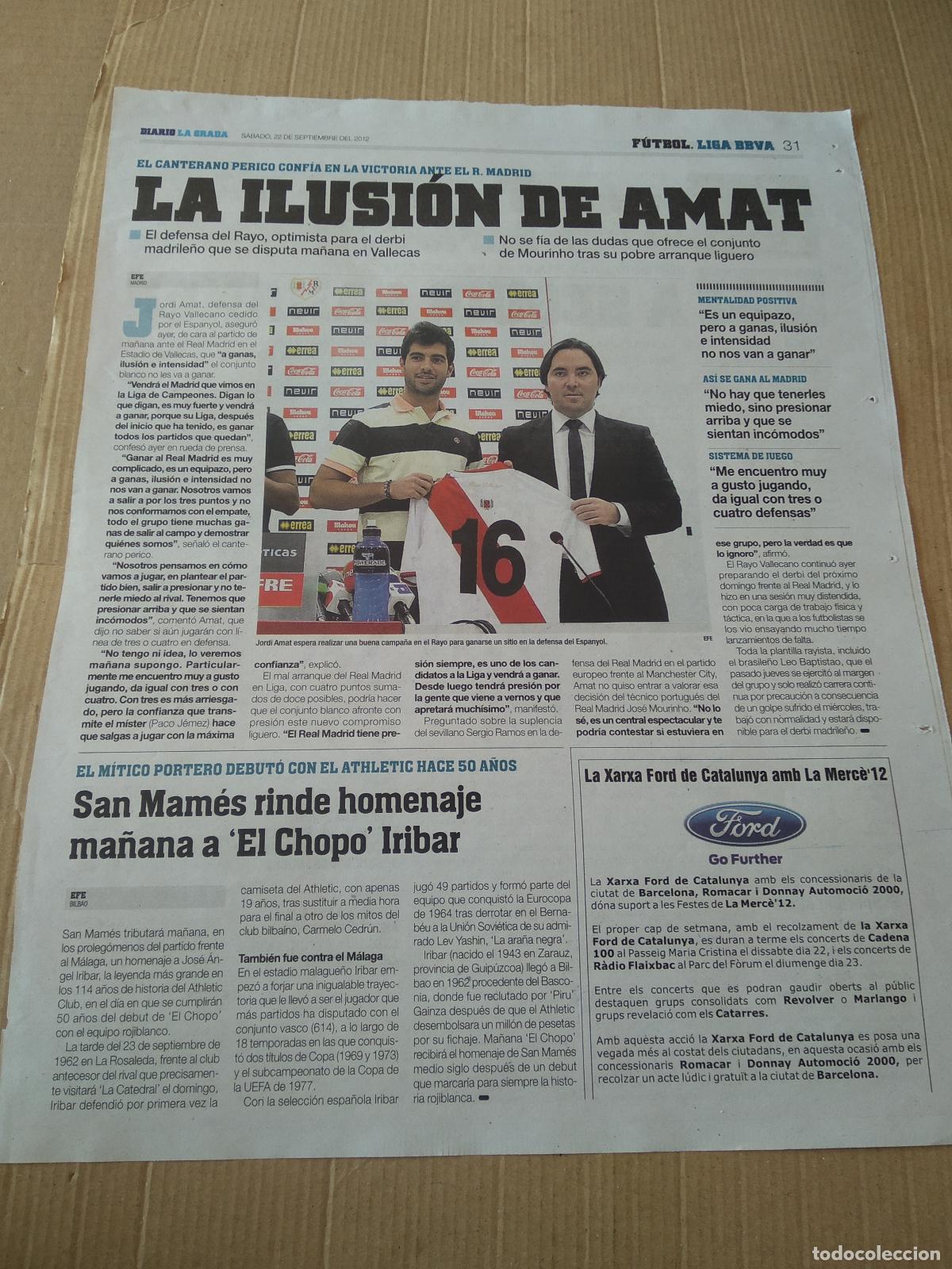 Sammelleidenschaft Sport: HOJA PERIODICO DIARIO LA GRADA JORDI AMAT RAYO VALLECANO MARTIN PRESA EQUIPO PLANTILLA SABADELL