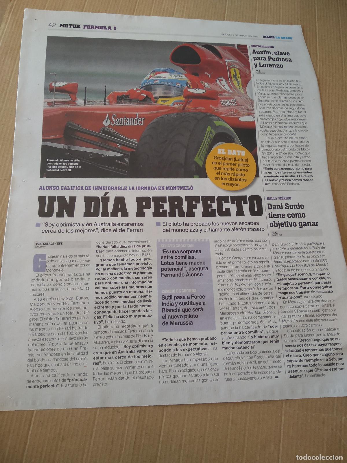 Coleccionismo deportivo: HOJA PERIODICO DIARIO LA GRADA ALONSO FERRARI ALEIX PRUNES