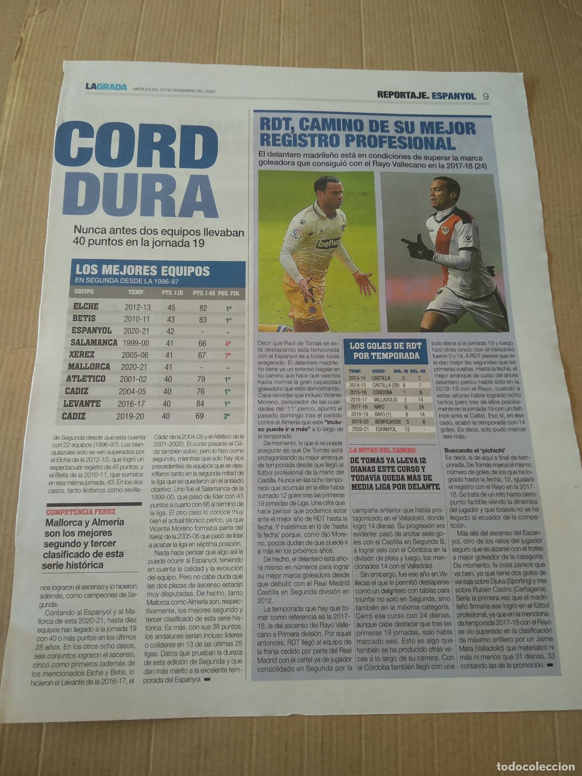 Coleccionismo deportivo: HOJA PERIODICO DIARIO LA GRADA RAUL DE TOMAS RAYO VALLECANO ESPANYOL POL LOZANO PUADO PEDROSA