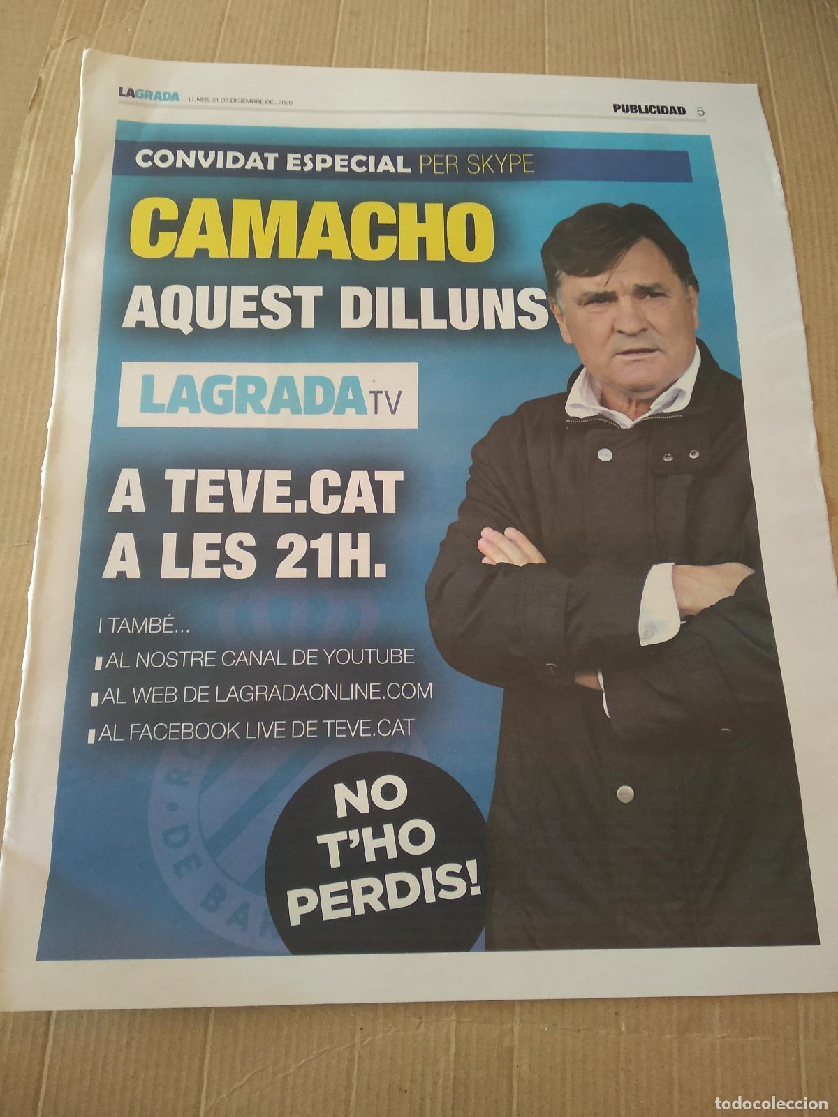 Colecionismo desportivo: HOJA PERIODICO DIARIO LA GRADA CAMACHO RAUL DE TOMAS ESPANYOL