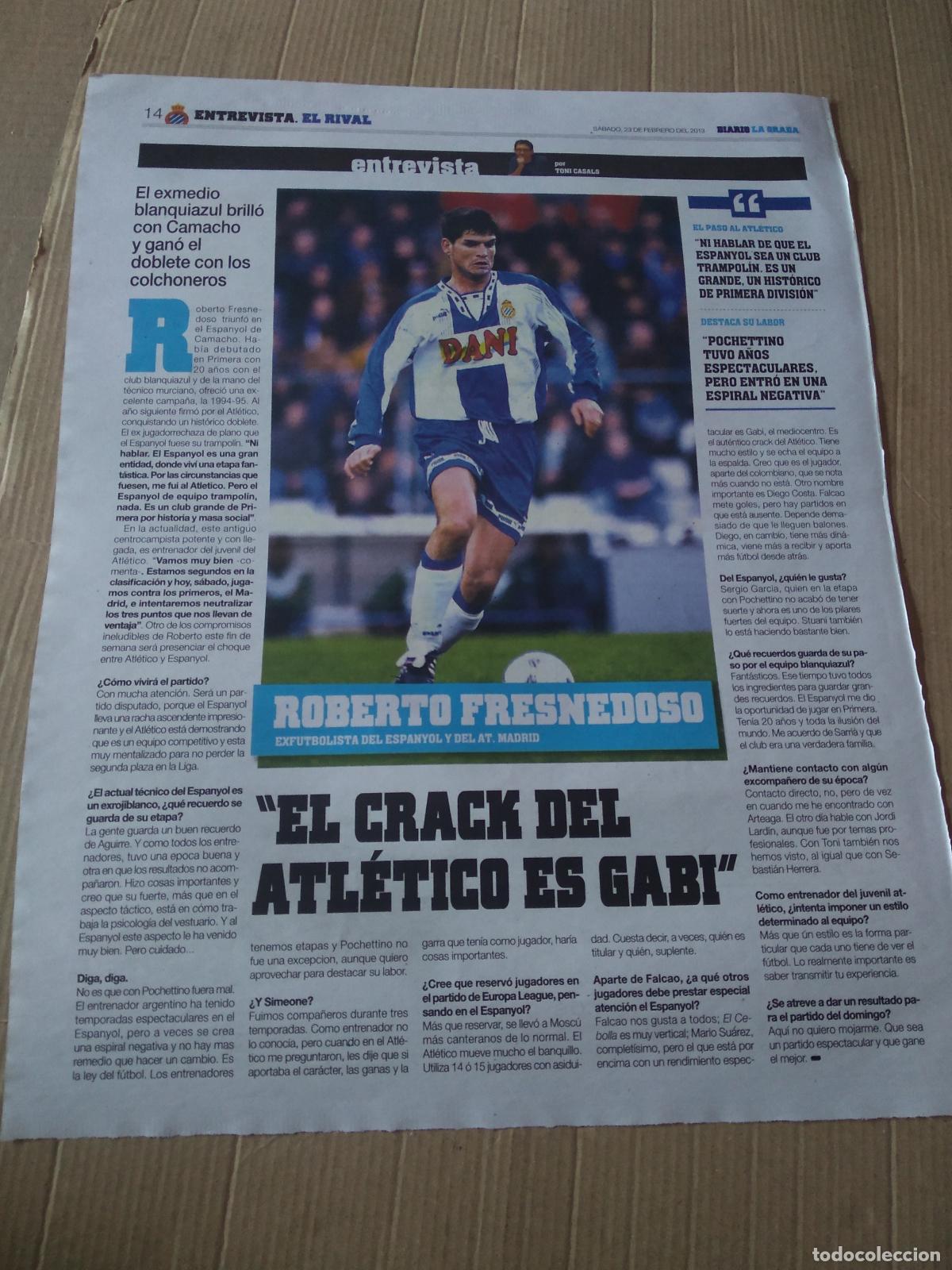 Coleccionismo deportivo: HOJA PERIODICO DIARIO LA GRADA ENTREVISTA ROBERTO FRESNEDOSO ESPANYOL TOYOTA PUBLICIDAD