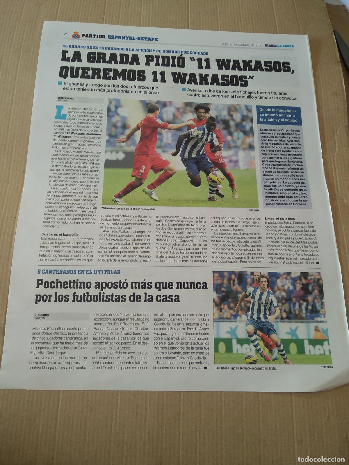 Coleccionismo deportivo: HOJA PERIODICO DIARIO LA GRADA WAKASO ESPANYOL LAFITA GETAFE ALBIN MOYA SEAT PUBLICIDAD