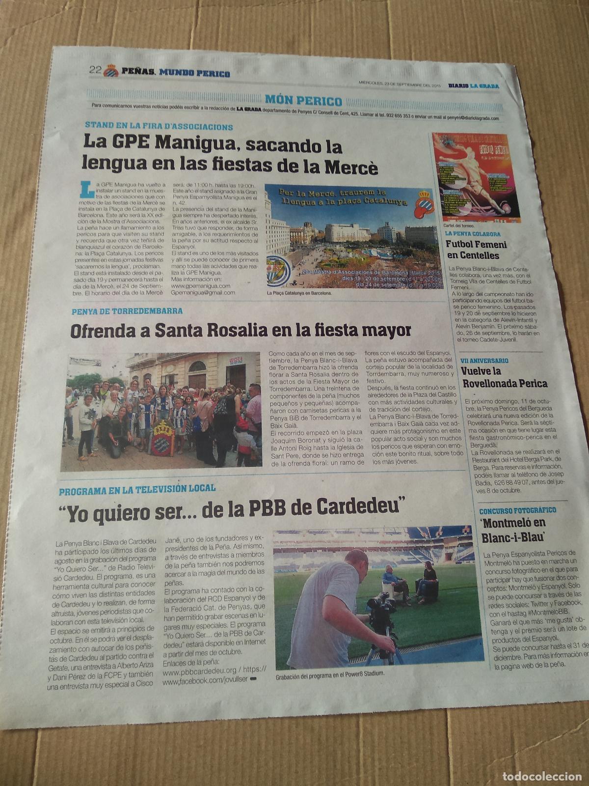 Coleccionismo deportivo: HOJA PERIODICO DIARIO LA GRADA PENYA ESPANYOL OFRENDA SANTA ROSALIA PUBLICIDAD NISSAN