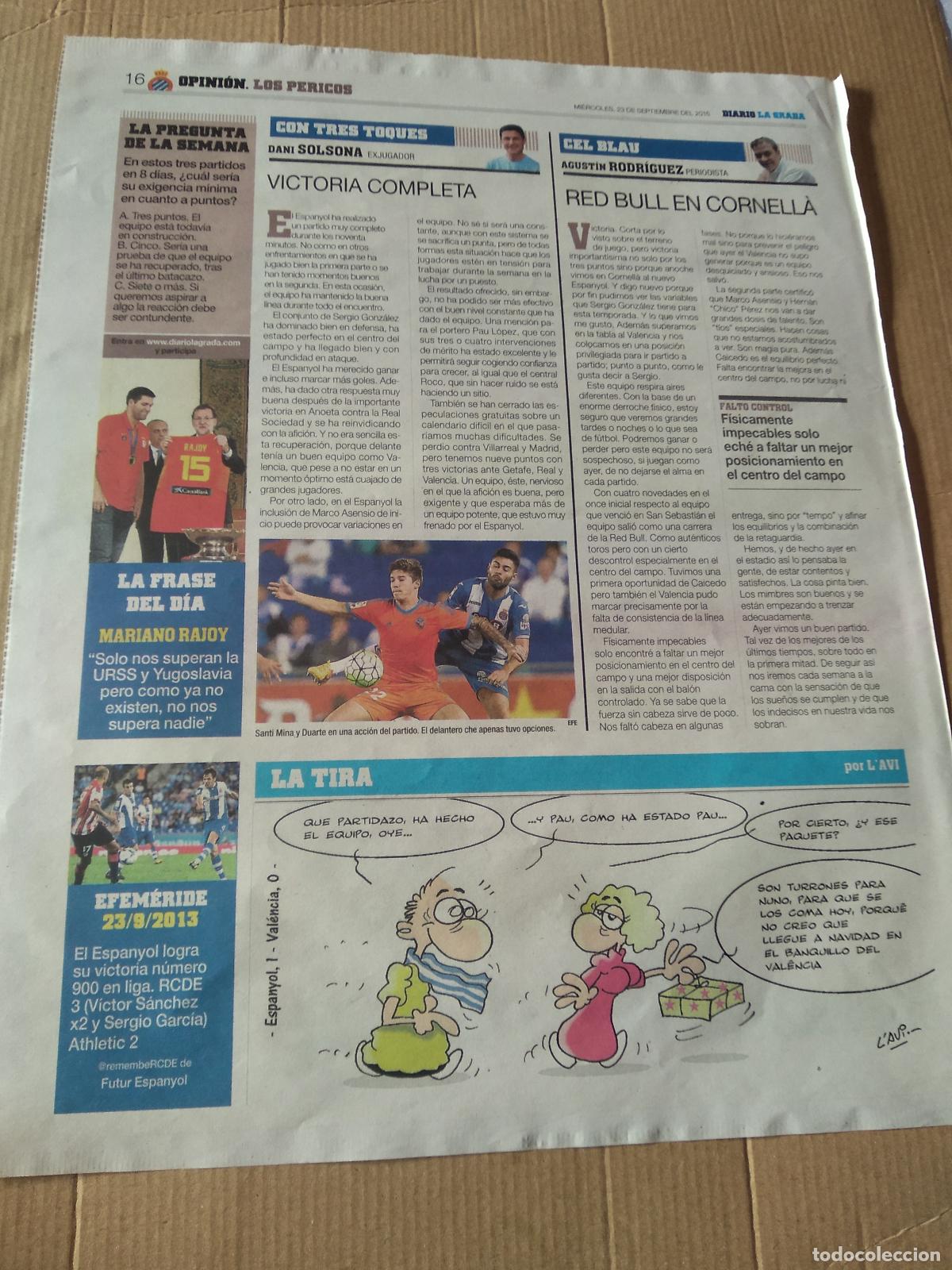 Coleccionismo deportivo: HOJA PERIODICO DIARIO LA GRADA SANTI MINA VALENCIA RUBEN DUARTE ESPANYOL VOLKSWAGEN PUBLICIDAD