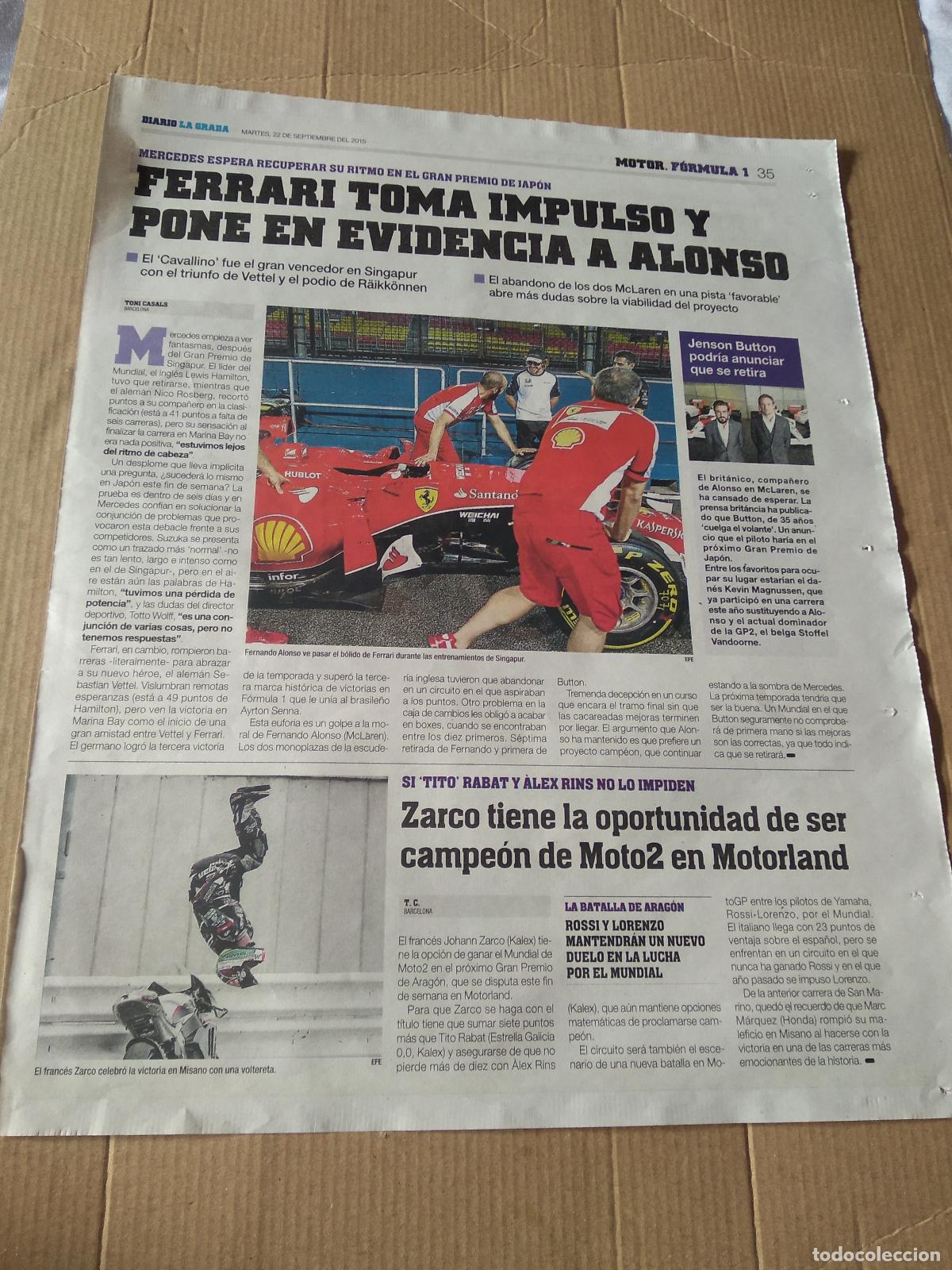 Coleccionismo deportivo: HOJA PERIODICO DIARIO LA GRADA FERNANDO ALONSO FERRARI JASO DAY GOLF RAFA NADAL TENIS