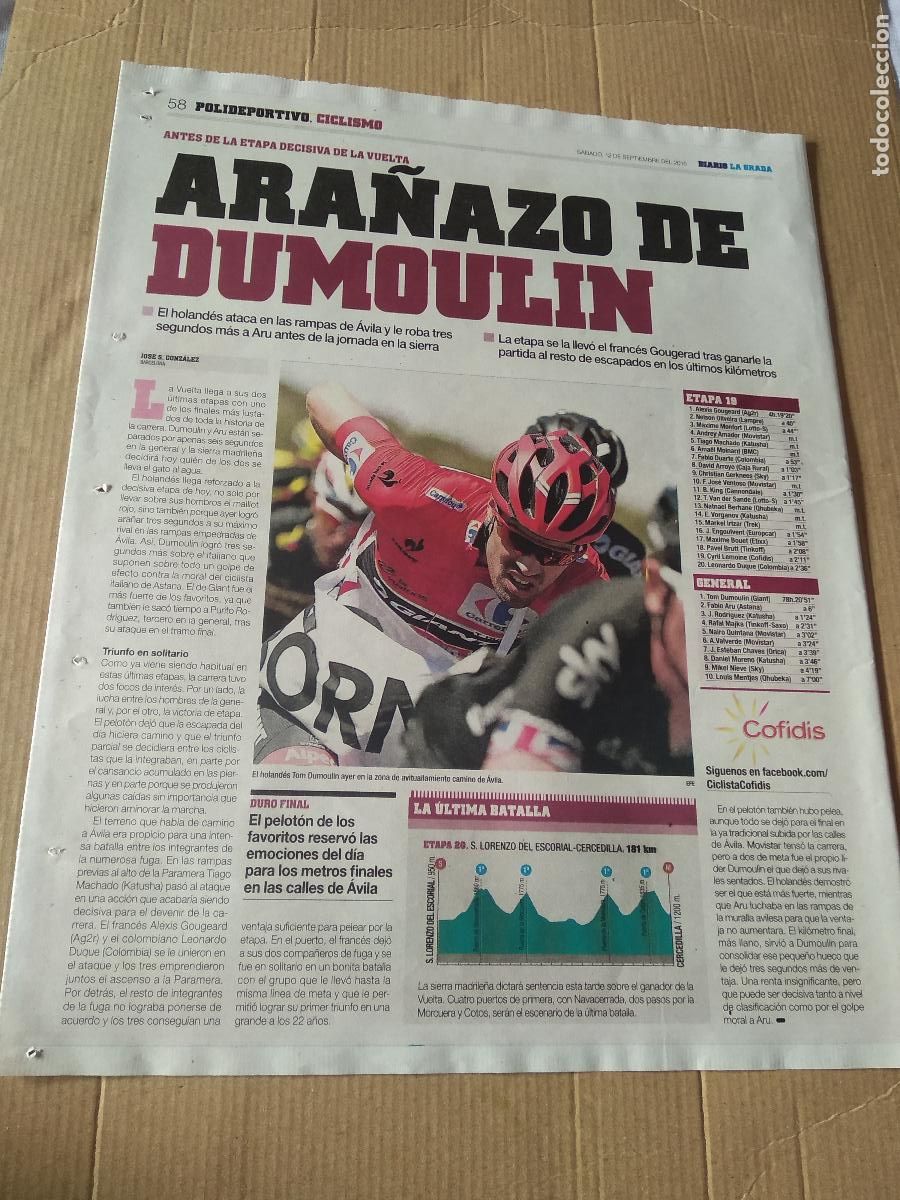 Coleccionismo deportivo: HOJA PERIODICO DIARIO LA GRADA TOM DUMOULIN CICLISMO DIETA Y MAS PUBLICIDAD