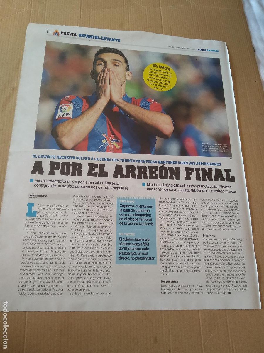 Coleccionismo deportivo: HOJA PERIODICO DIARIO LA GRADA BARRAL LEVANTE JHON CORDOBA PUBLICIDAD JAGUAR