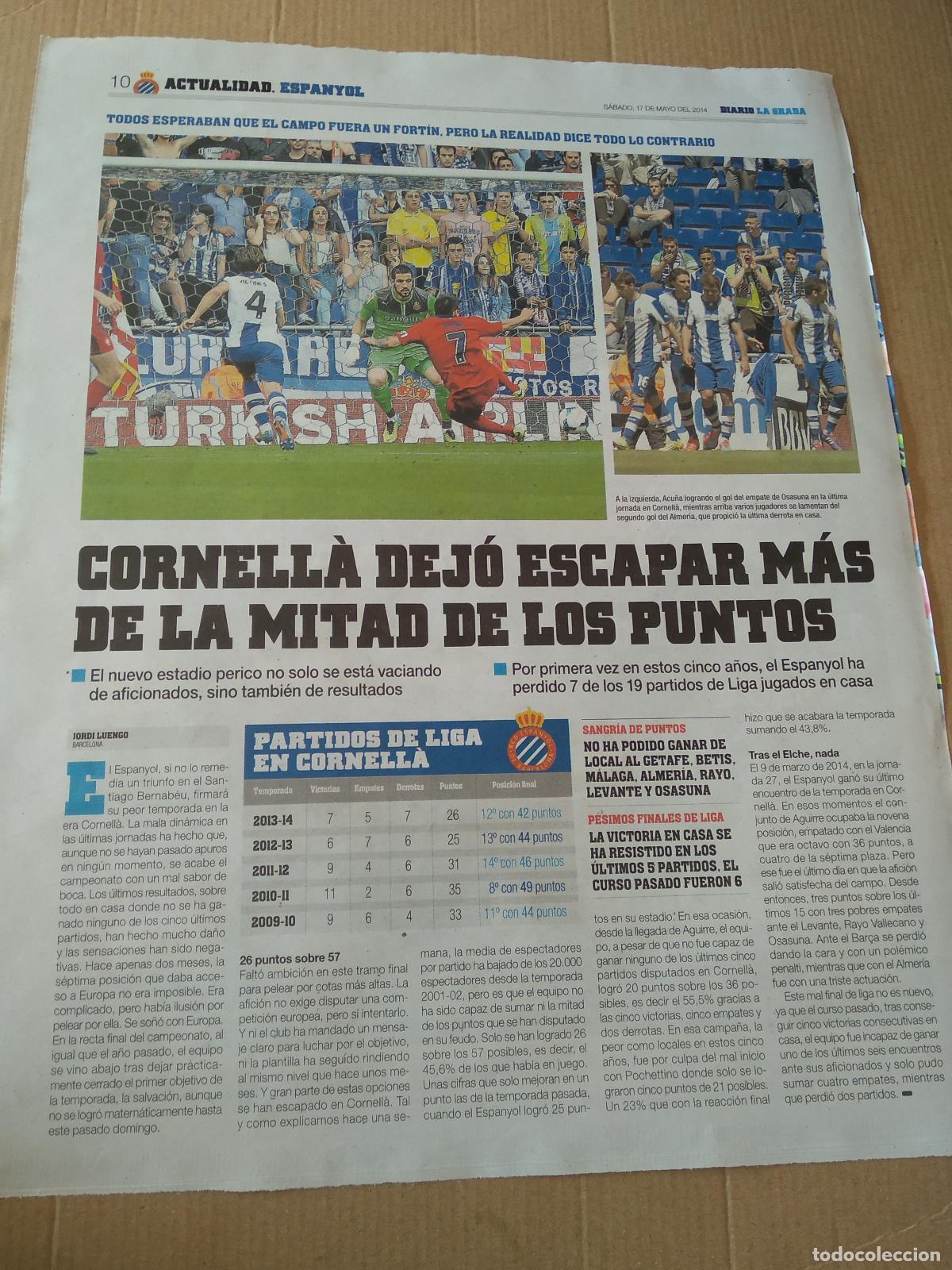 Coleccionismo deportivo: HOJA PERIODICO DIARIO LA GRADA KIKO CASILLA EQUIPO PLANTILLA ESPANYOL PUBLICIDAD TOYOTA AURIS