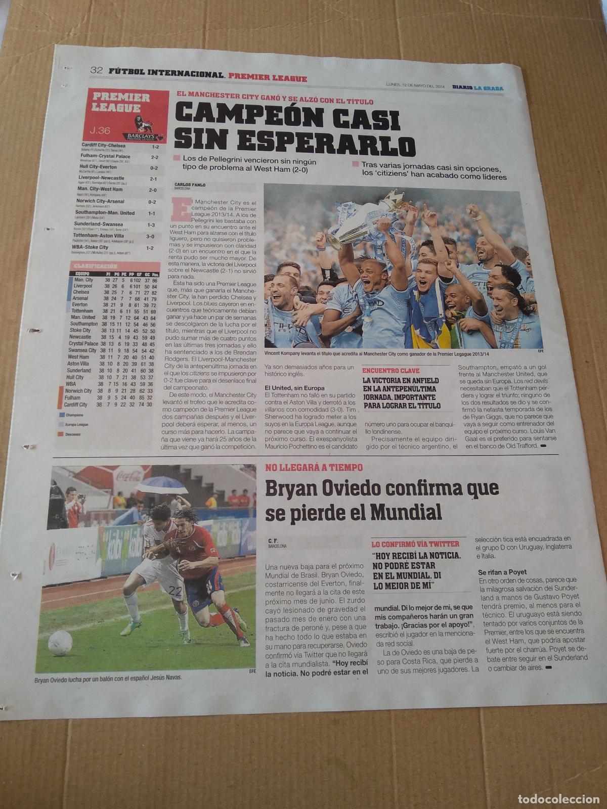 Coleccionismo deportivo: HOJA PERIODICO DIARIO LA GRADA EQUIPO PLANTILLA MANCHESTER CITY BRYAN OVIEDO JESUS NAVAS TOYOTA