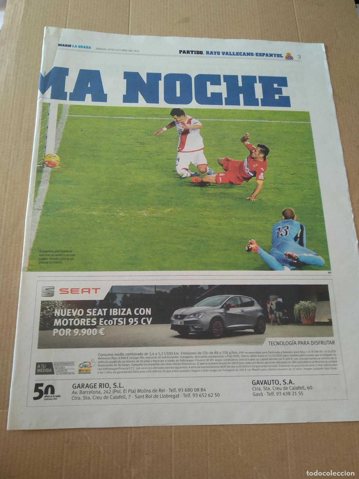 Coleccionismo deportivo: HOJA PERIODICO DIARIO LA GRADA JAVI GUERRA RAYO VALLECANO ENZO ROCO ESPANYOL SEAT PUBLICIDAD