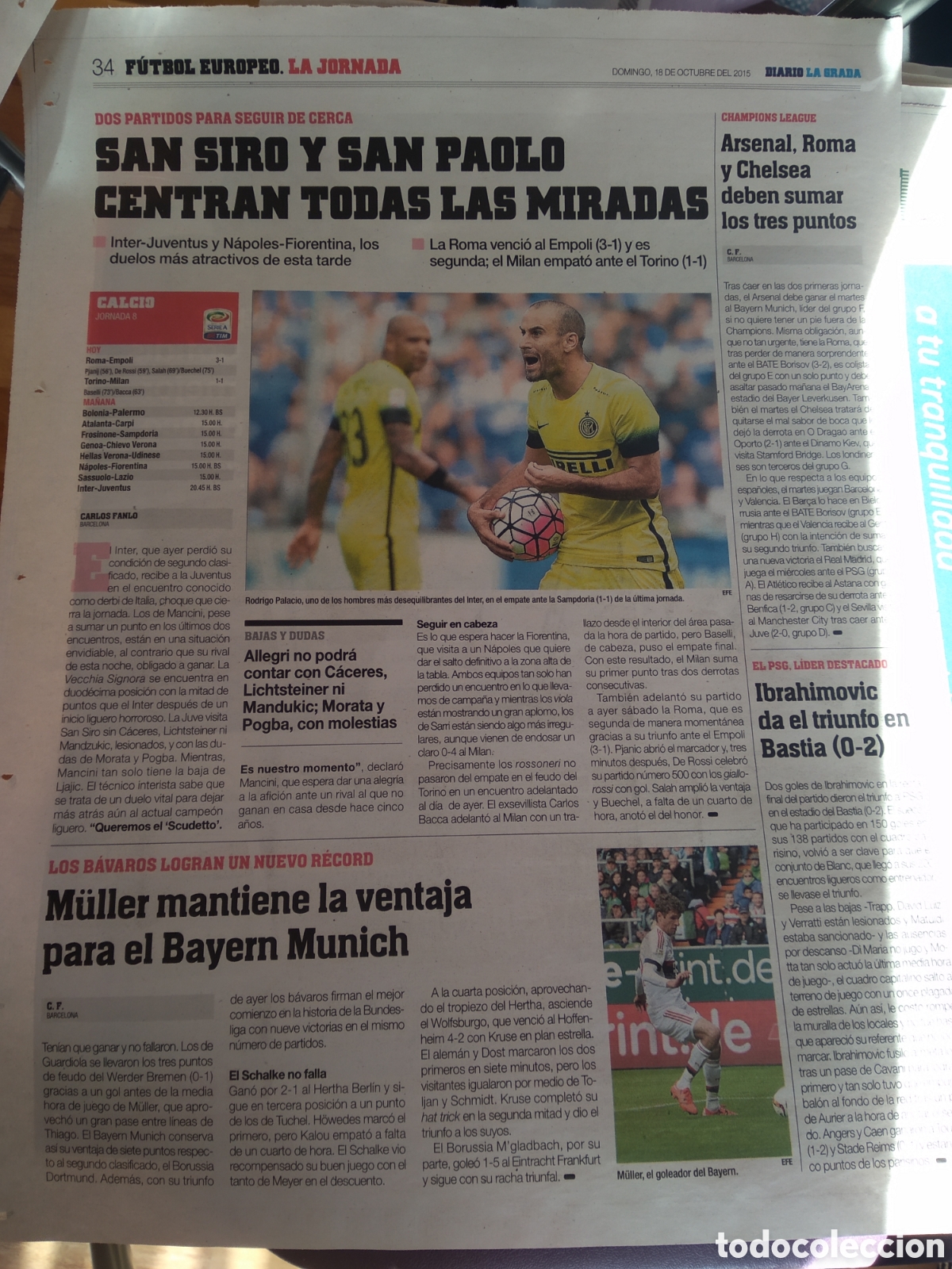 Sammelleidenschaft Sport: HOJA PERIODICO DIARIO LA GRADA RODRIGO PALACIO INTER MILAN PUBLICIDAD COFIDIS