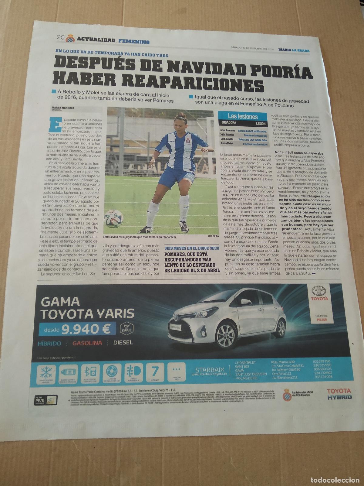 Coleccionismo deportivo: HOJA PERIODICO DIARIO LA GRADA LETTI SEVILLA ESPANYOL FEMENINO PUBLICIDAD TOYOTA BOTEMANIA BOTEMAN