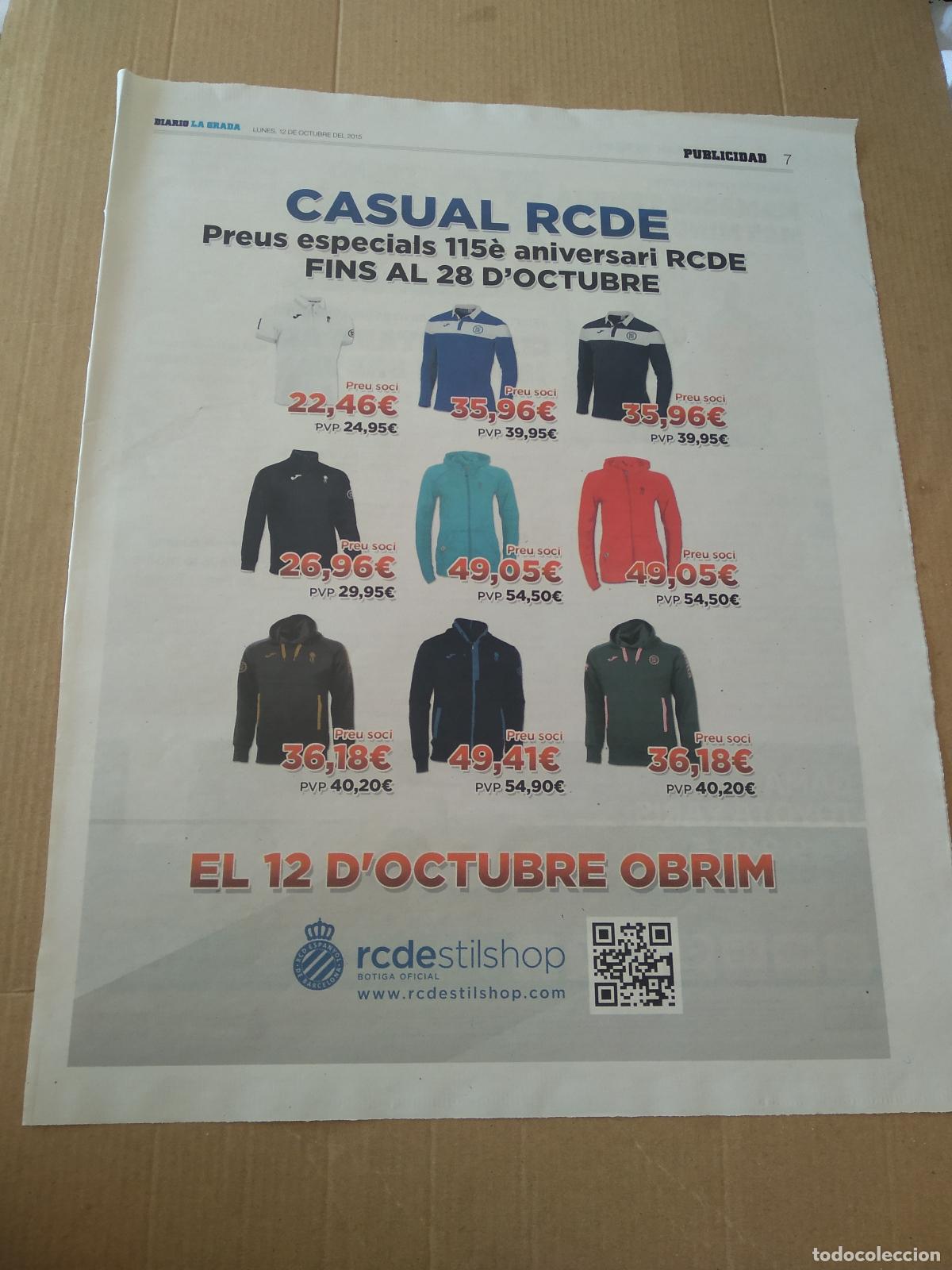 Coleccionismo deportivo: HOJA PERIODICO DIARIO LA GRADA RCDE SHOP TIENDA ESPANYOL GERARD MORENO TOYOTA PUBLICIDAD