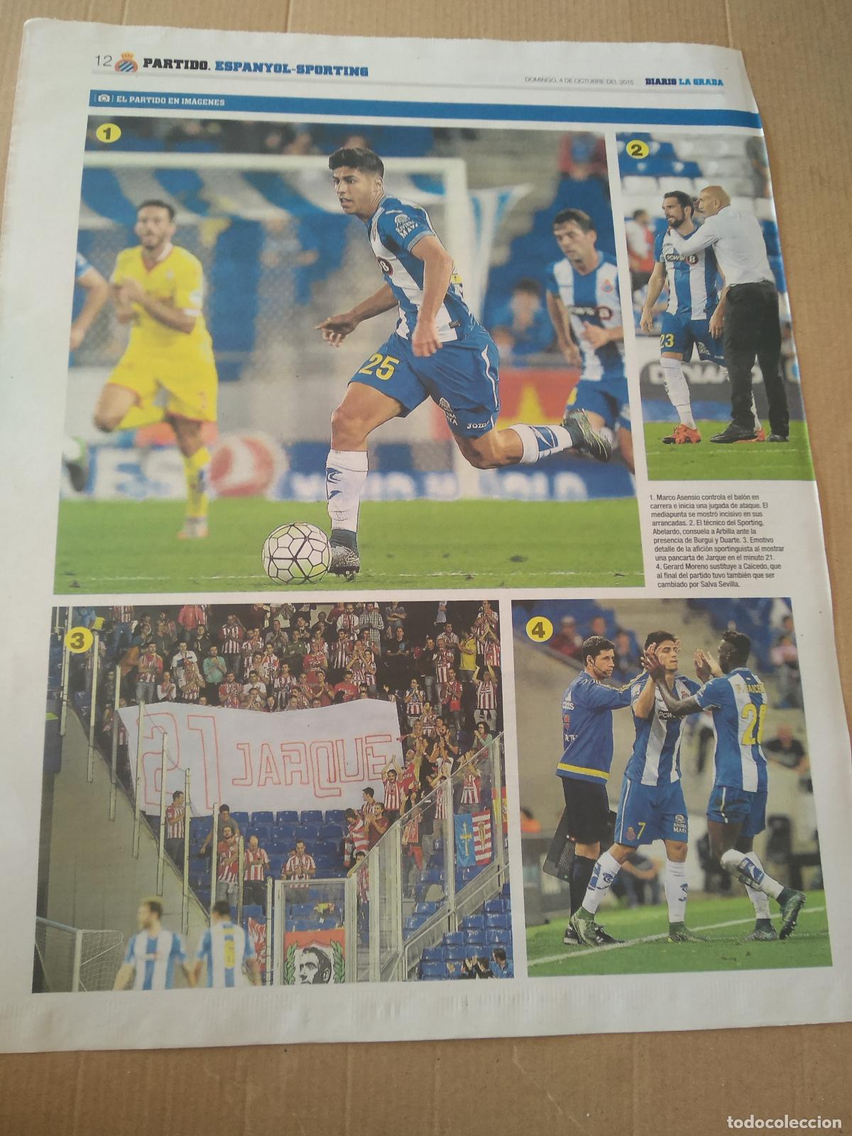 Coleccionismo deportivo: HOJA PERIODICO DIARIO LA GRADA ASENSIO ESPANYOL AFICION SPORTING VICTOR SANCHEZ SARABIA TOYOTA