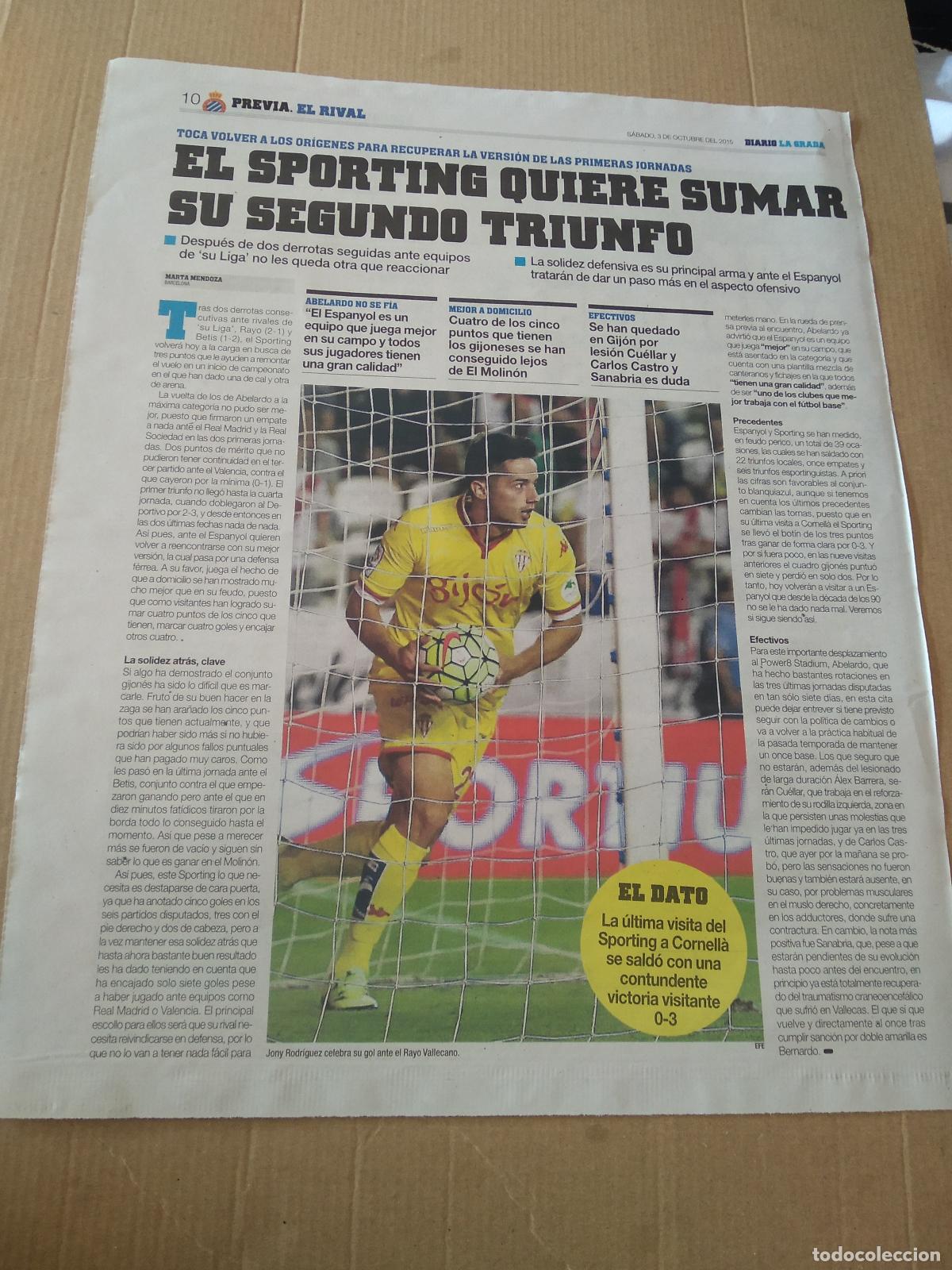 Coleccionismo deportivo: HOJA PERIODICO DIARIO LA GRADA JONY RODRIGUEZ SPORTING DE GIJON PUBLICIDAD TOYOTA