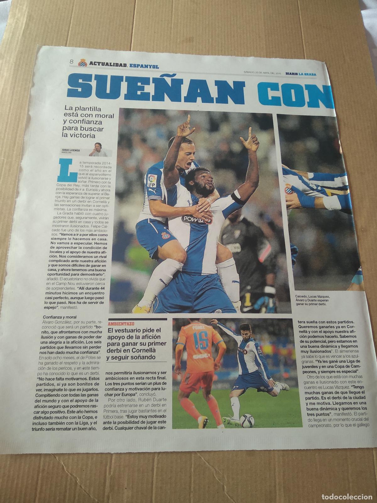 Coleccionismo deportivo: HOJA PERIODICO DIARIO LA GRADA ESPANYOL CAICEDO LUCAS VAZQUEZ RENAULT CAPTUR PUBLICIDAD