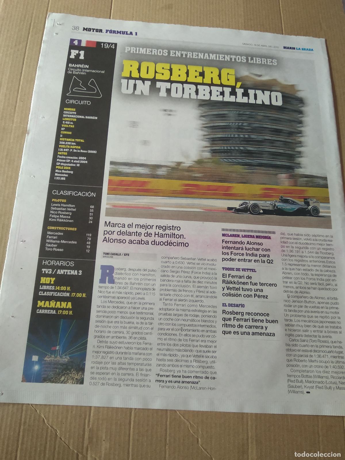 Coleccionismo deportivo: HOJA PERIODICO DIARIO LA GRADA ROSBERG FORMULA 1 F1 ALEIX ESPARGARO MOTO GP MOTOCICLISMO