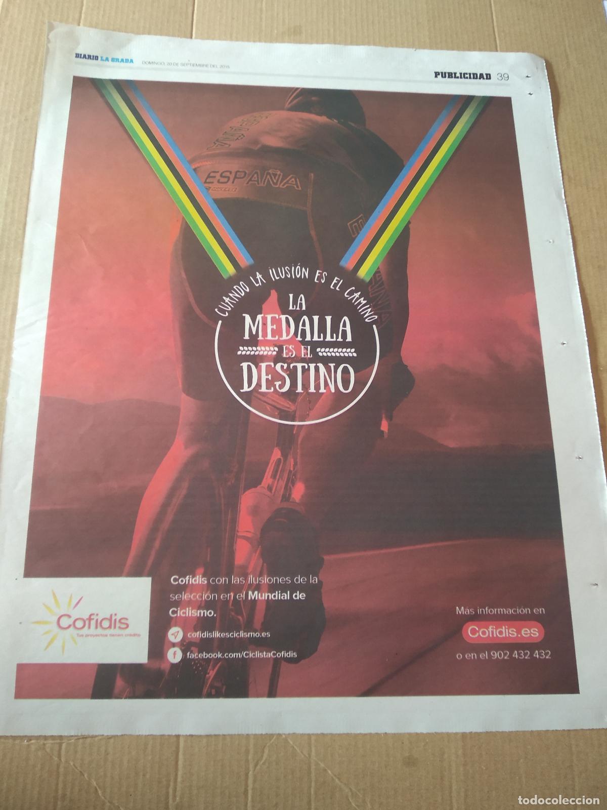 Coleccionismo deportivo: HOJA PERIODICO DIARIO LA GRADA FERRARI LA MEDALLA ES EL DESTINO COFIDIS PUBLICIDAD