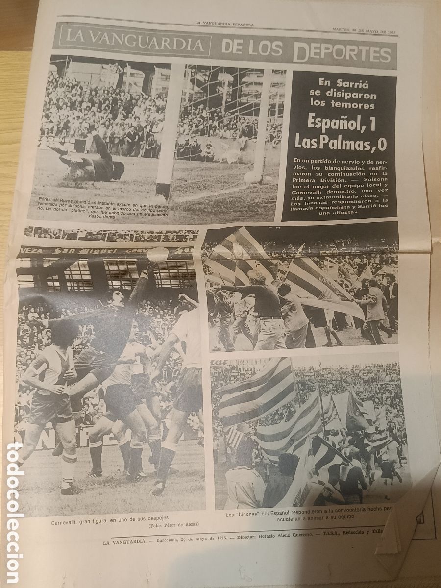 Coleccionismo deportivo: DIARIO LA VANGUARDIA DEL 20-5-1975 - ESPA&Ntilde;OL 1 - LAS PALMAS 0 - VER FOTOS - ESPA&Ntilde;OL
