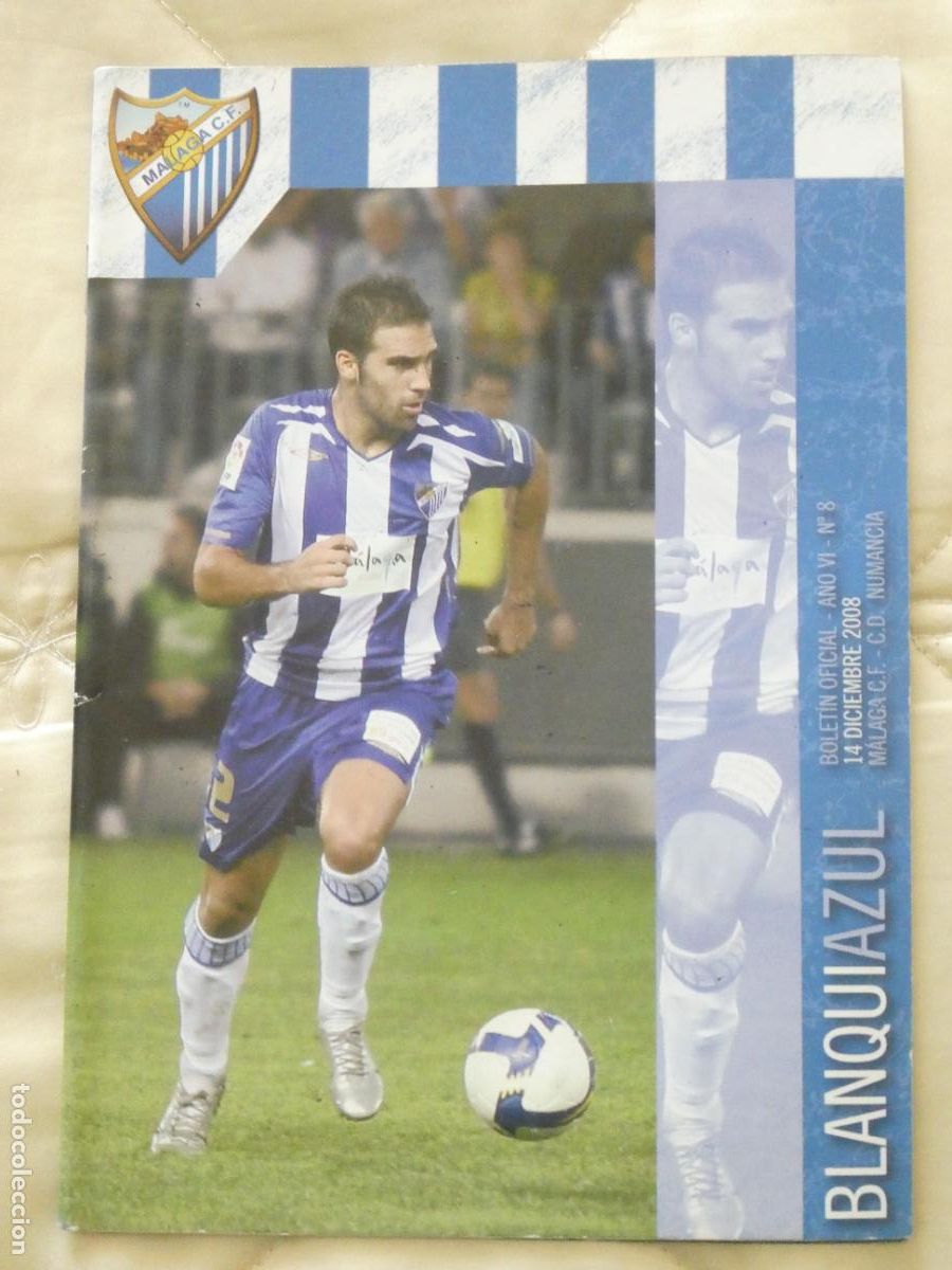 Collectionnisme sportif: REVISTA BLANQUIAZUL M&Aacute;LAGA CLUB F&Uacute;TBOL 2008 2009 N&ordm; 8. VISITA CD NUMANCIA SORIA FERNANDO POSTER 60GR