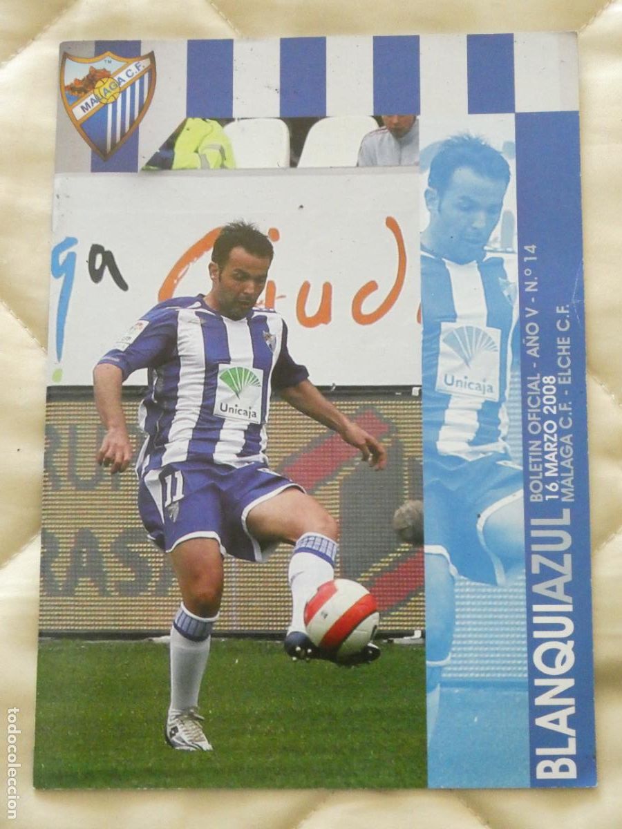 Collezionismo sportivo: REVISTA BLANQUIAZUL M&Aacute;LAGA CLUB F&Uacute;TBOL 2007 2008 N&ordm; 14. VISITA ELCHE CF ALICANTE. JON POSTER 60GR