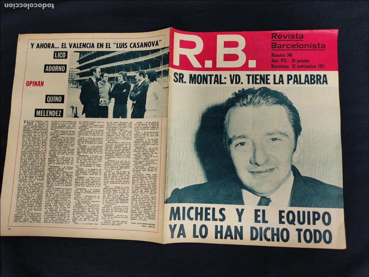 Colecionismo desportivo: R.B. - REVISTA BARCELONISTA - N&ordm; 346 - 16 NOVIEMBRE 1971 -