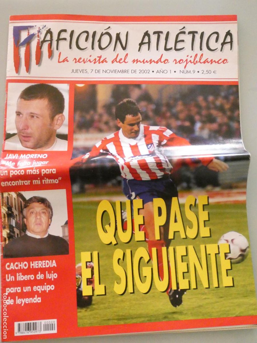 Sammelleidenschaft Sport: REVISTA DE F&Uacute;TBOL ATL&Eacute;TICO DE MADRID. AFICI&Oacute;N ATL&Eacute;TICA.N&ordm; 9 NOVIEMBRE 2002. JAVI MORENO 180GR
